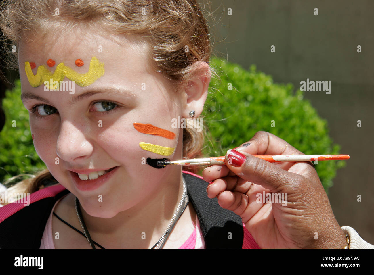 Alabama Moundville Archaeological Park,Mississippian Native American Indian,village,student students education pupil pupils,field trip,face painting,v Stock Photo