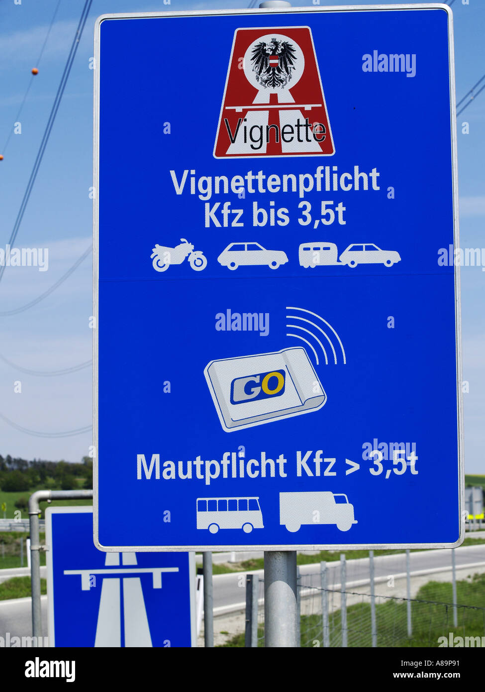 sign on the motorway, duty Stock Photo Alamy