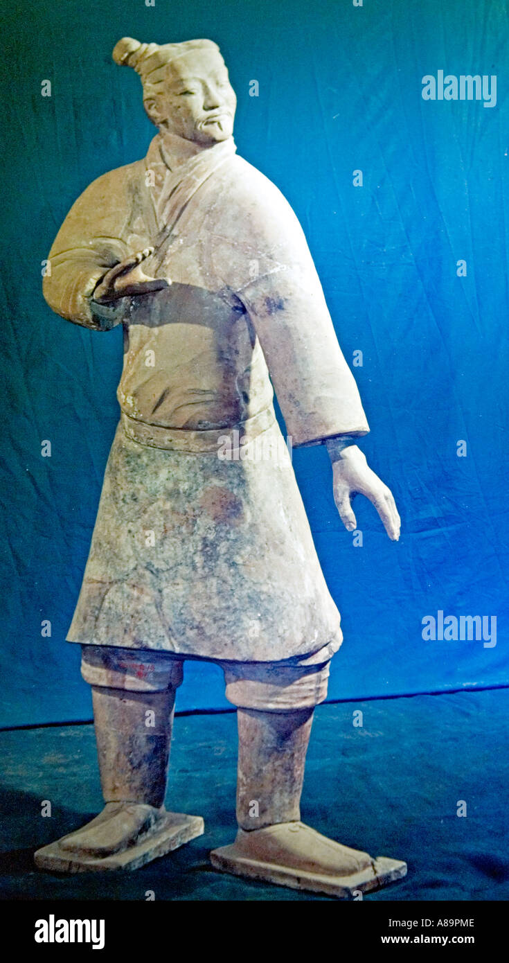 CHINA XIAN Excavated terracotta warrior on display in the museum of the