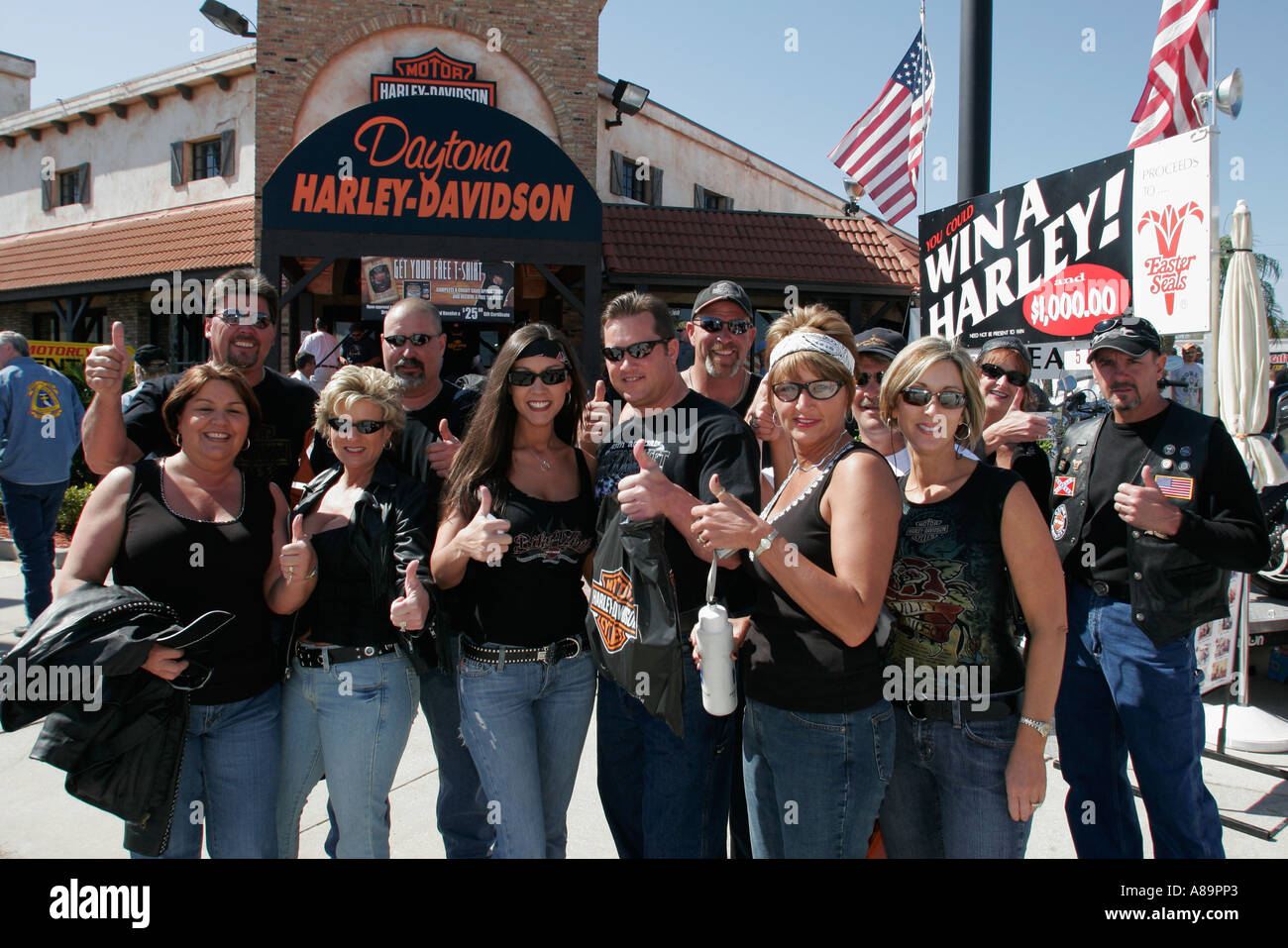 Florida Daytona Beach Bike Week Motorcycle Owners Event Celebration Annual Harley Davidson Dealer Couples Friends Enthusiasts Man Woman Black Clothing Stock Photo Alamy
