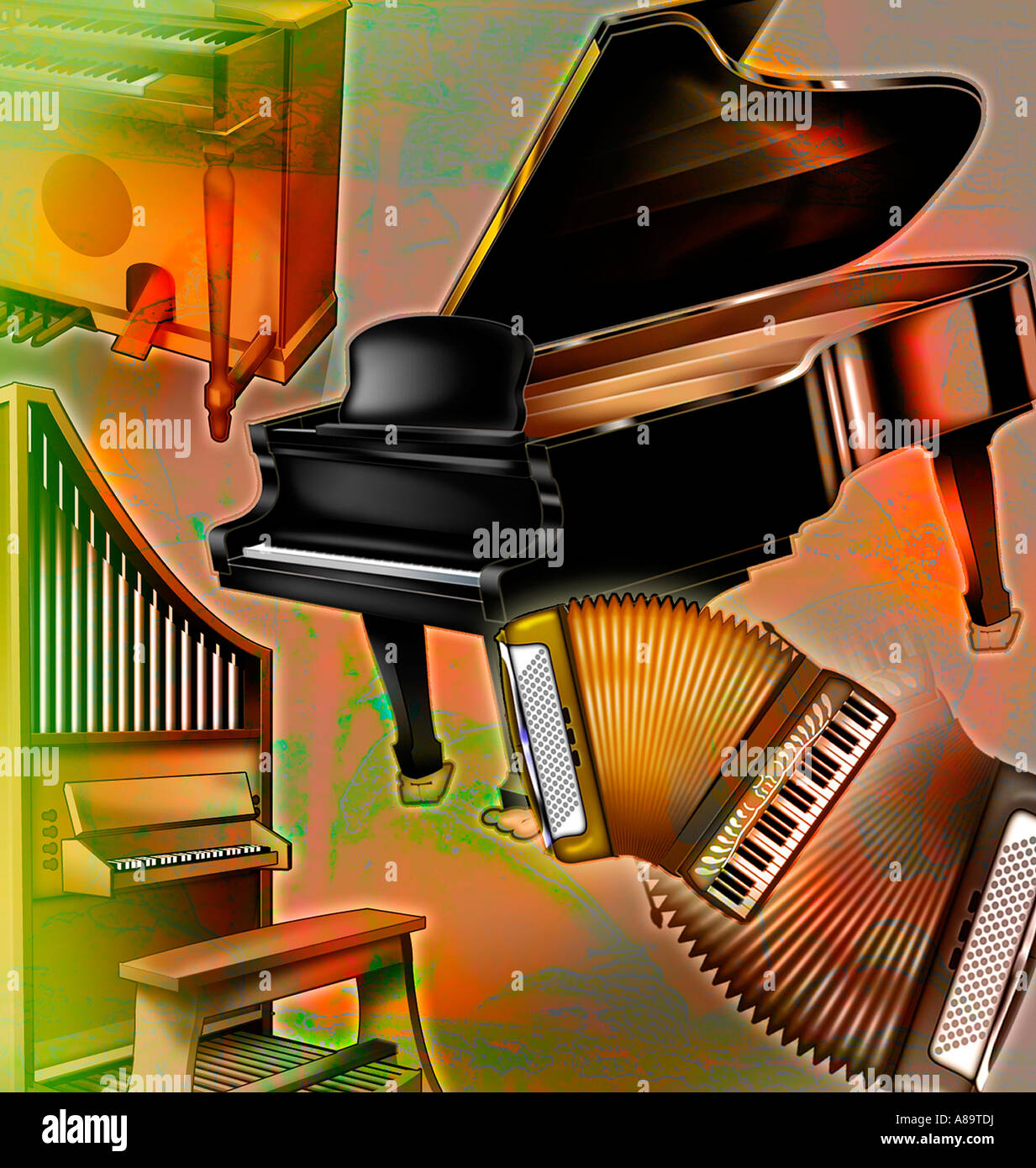 Musical instruments with keyboards Stock Photo