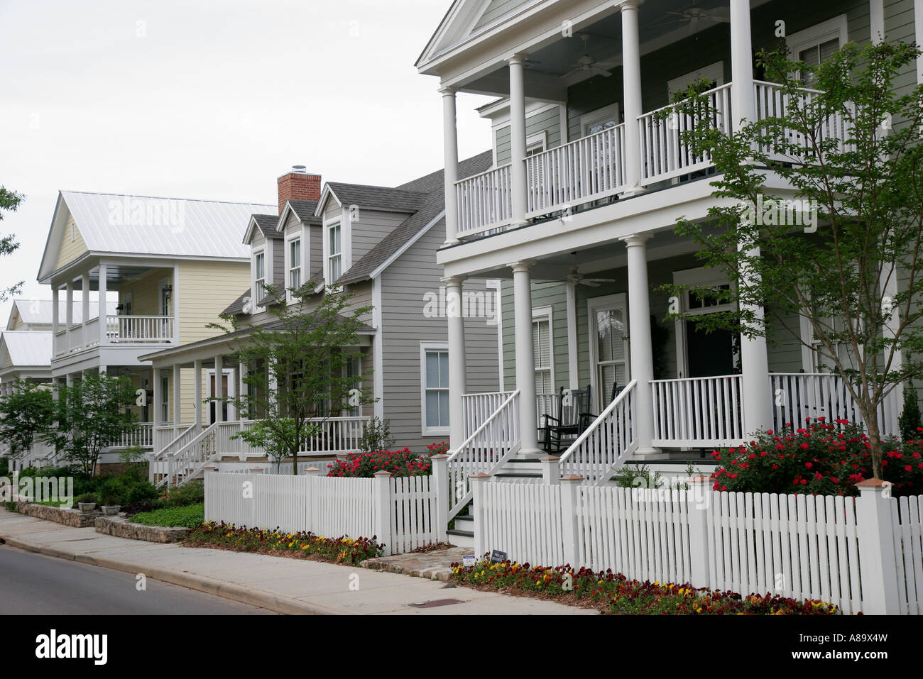 Alabama Pike Road,The Waters,planned community,new homes,traditional Americana architecture,porches,visitors travel traveling tour tourist tourism lan Stock Photo