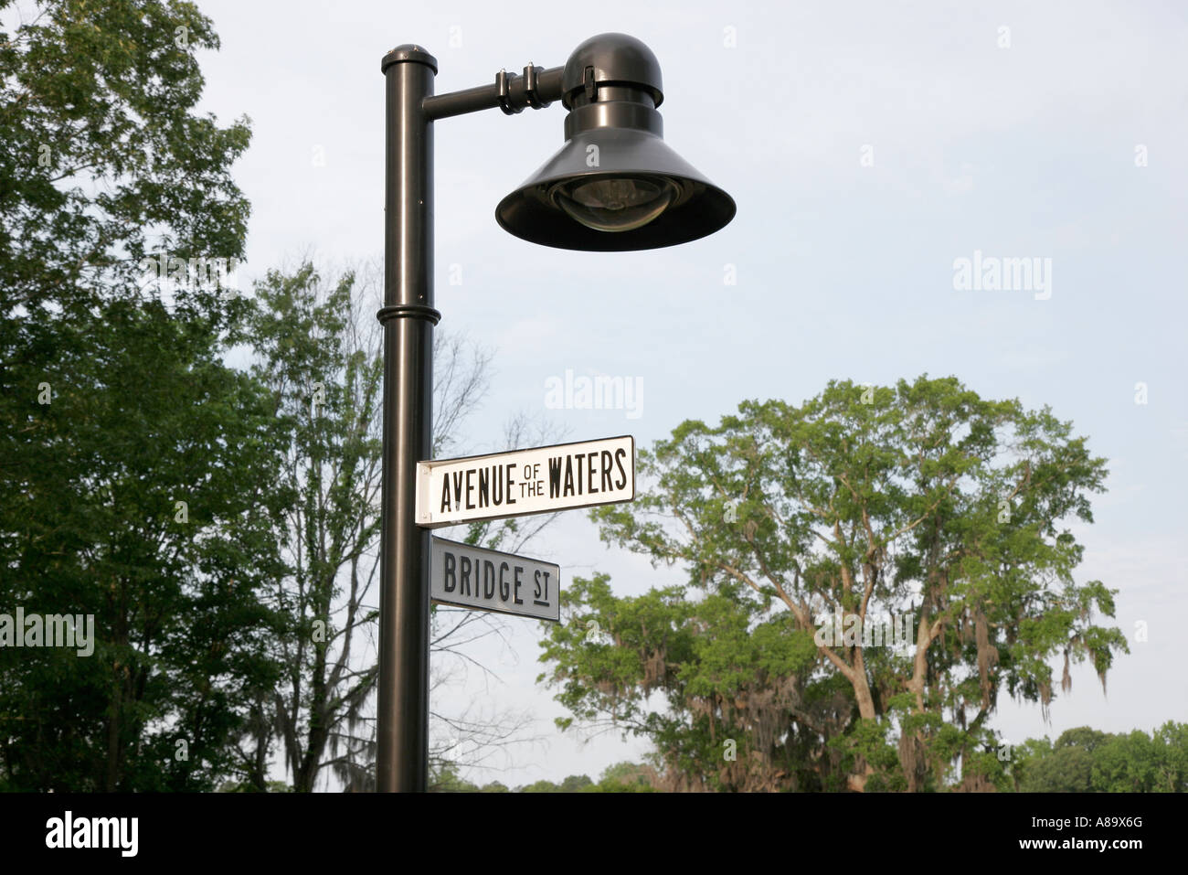 Alabama Pike Road,The Waters,planned community,street sign,lamppost,visitors travel traveling tour tourist tourism landmark landmarks culture cultural Stock Photo