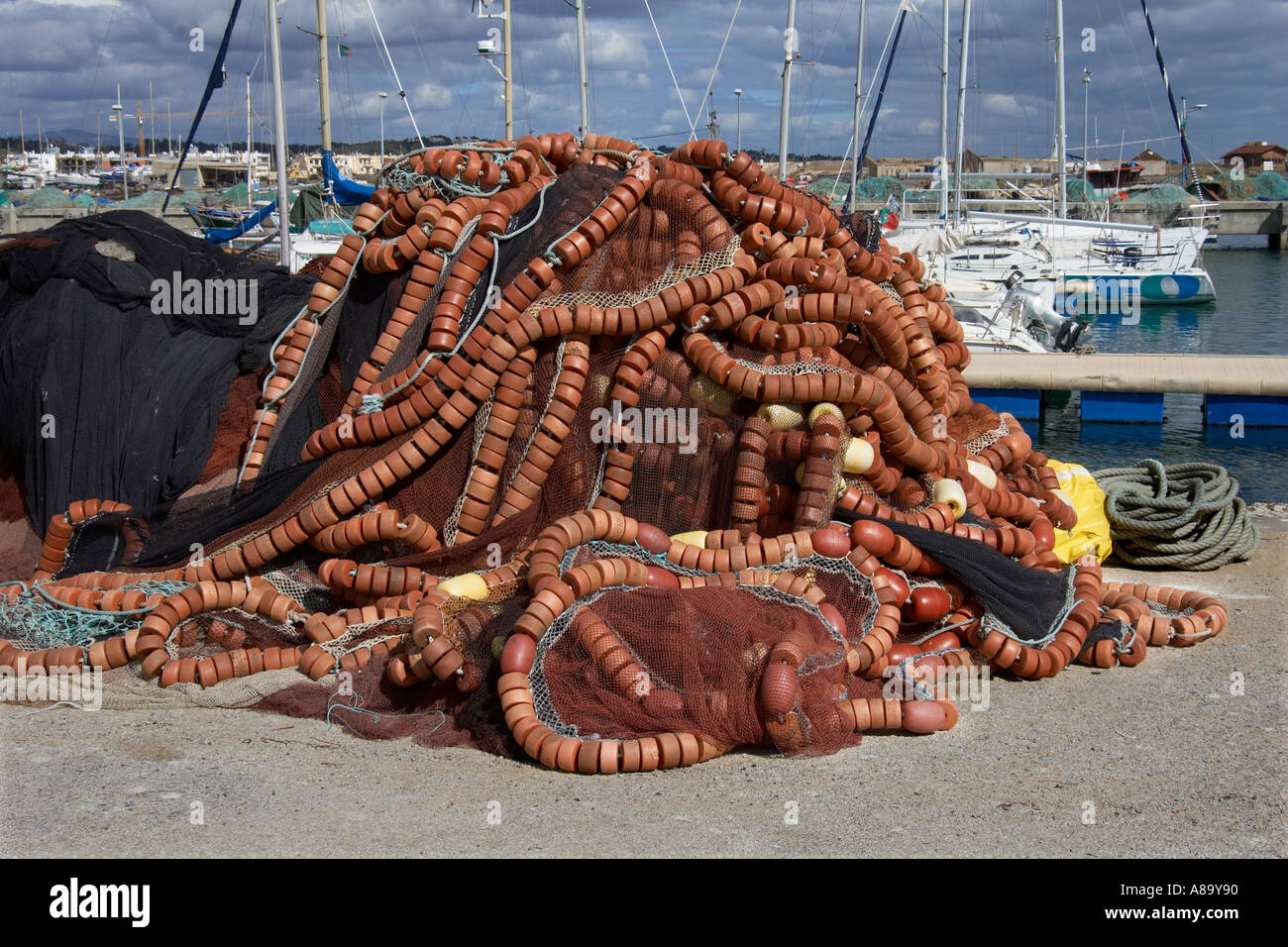 Fishing floats piled up in front of Lagos harbour. Stock Photo