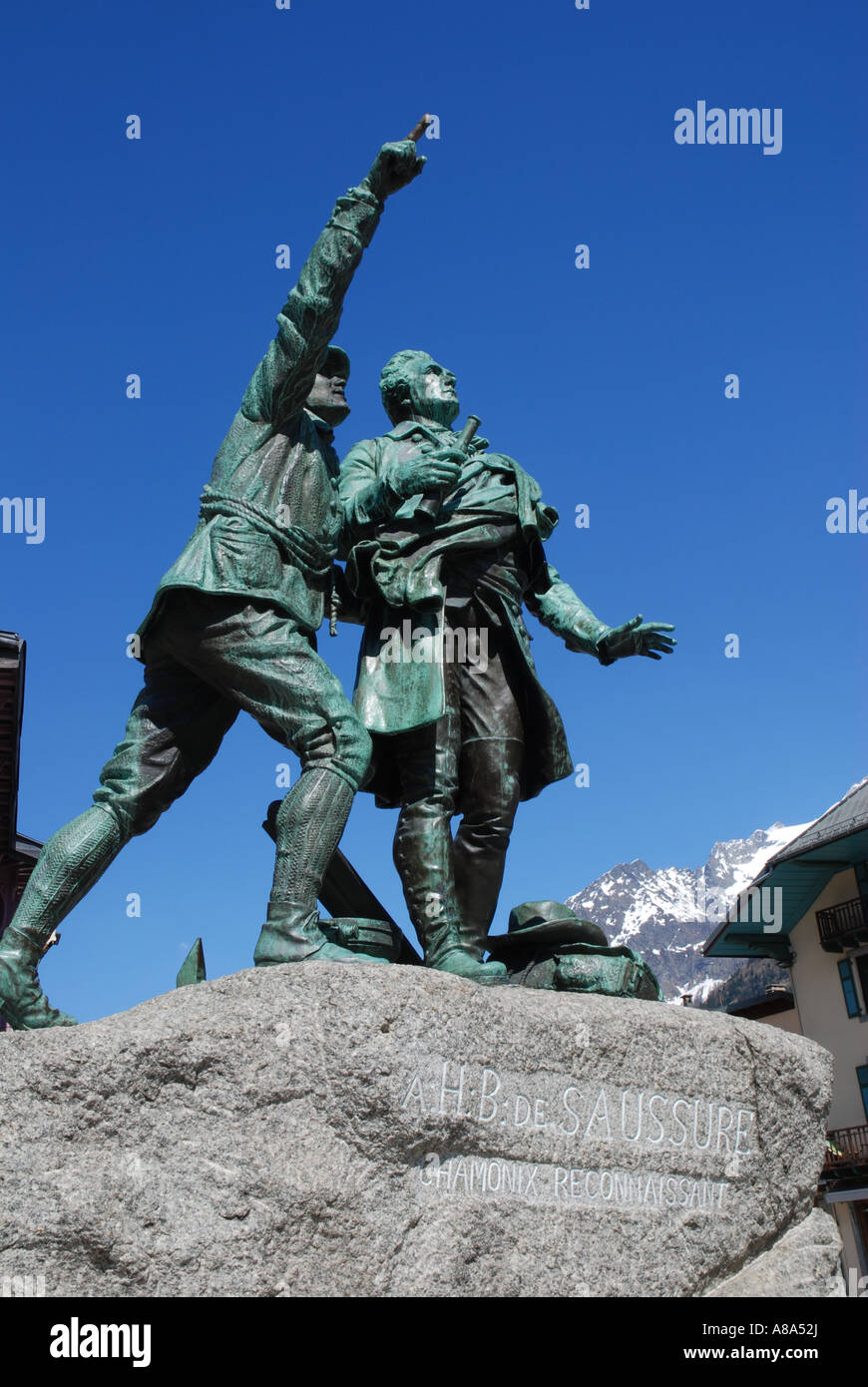 de Saussure made first ascent of Mont Blanc together with Guide Balmat Stock Photo