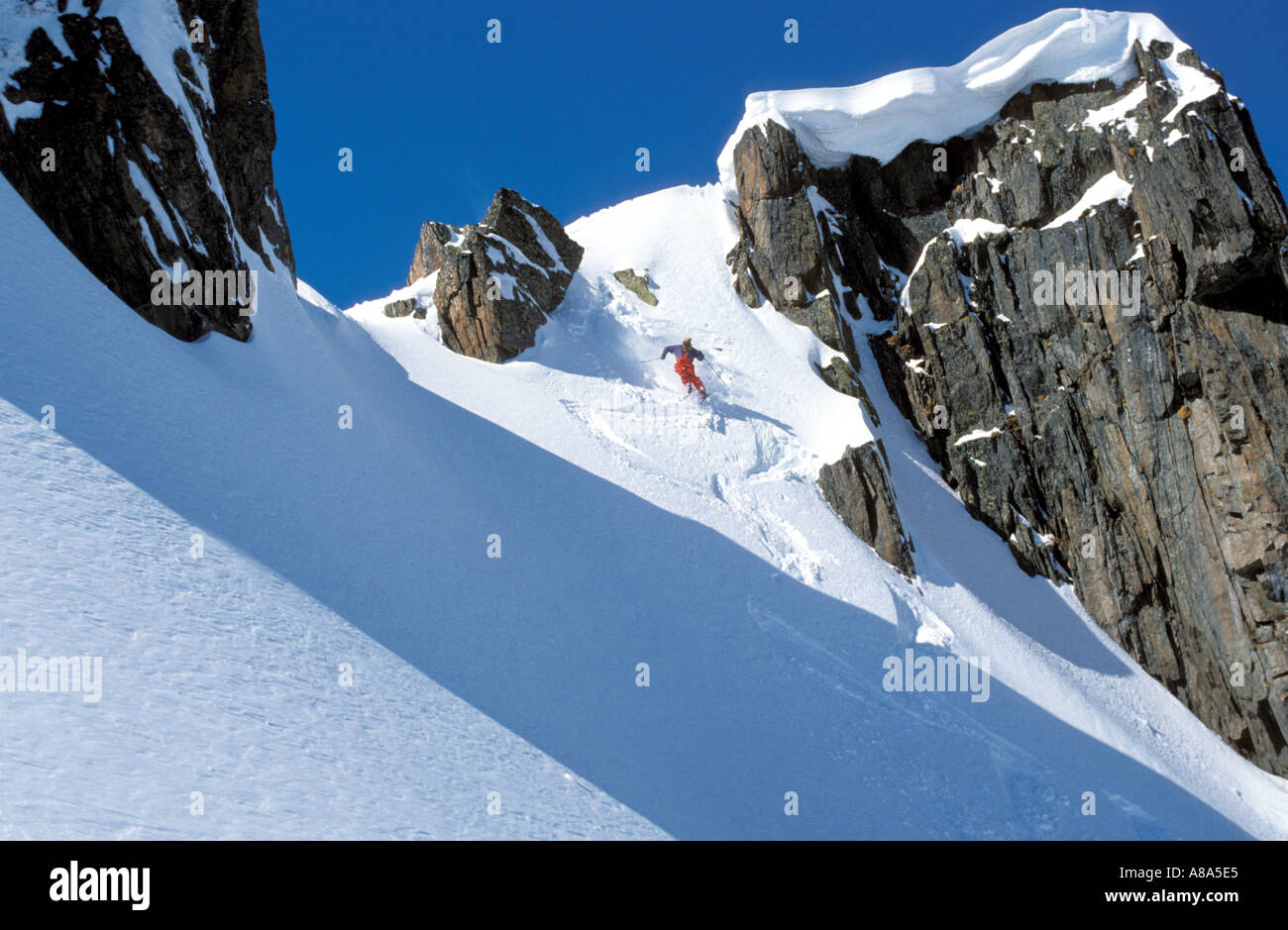 Extreme skier off piste  Stock Photo