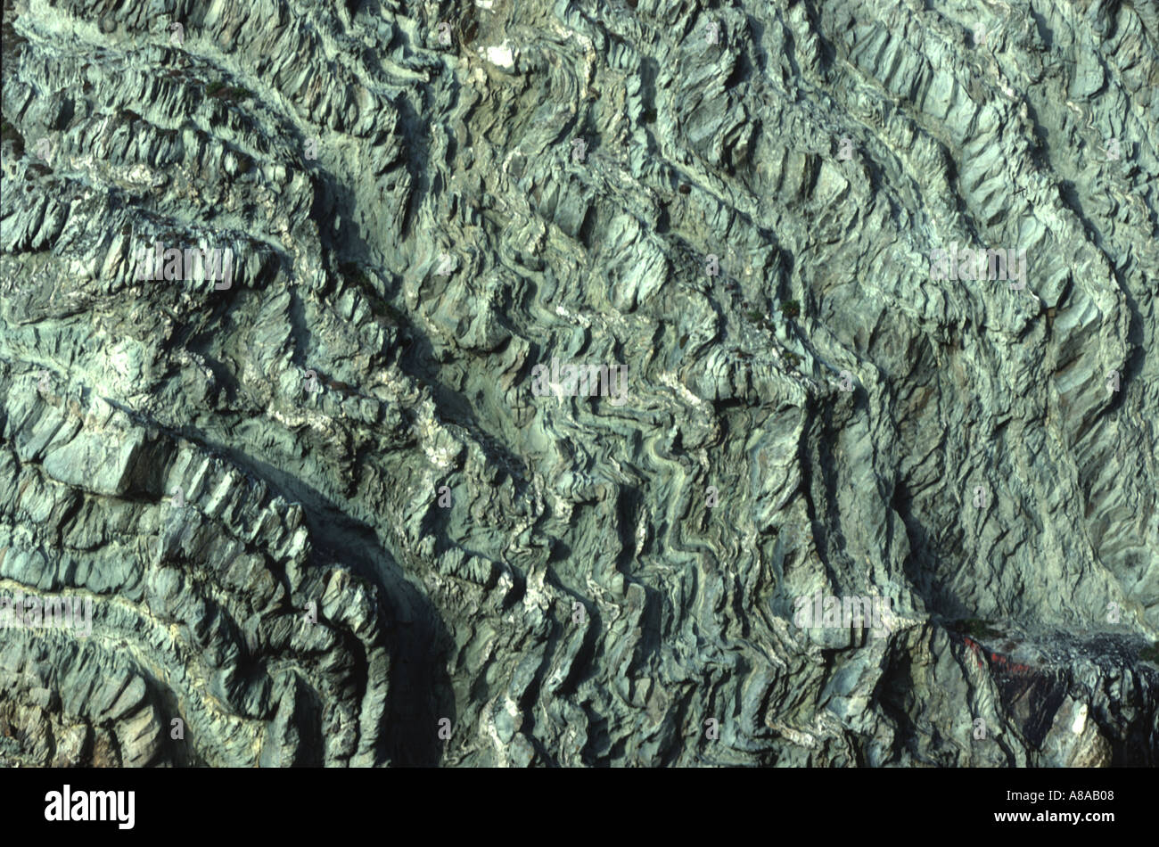 Folded pre-cambrian rock strata. Stock Photo