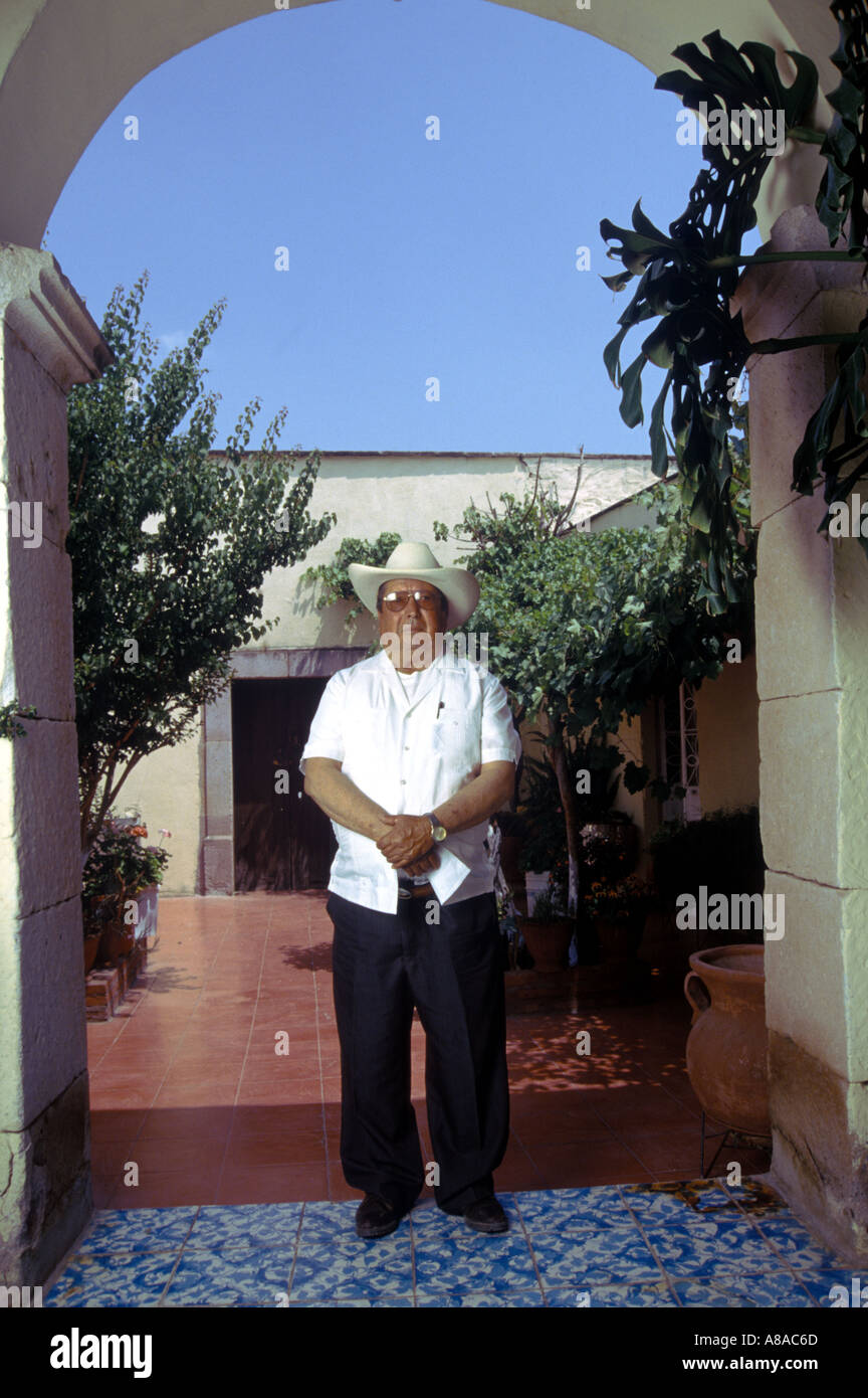 Mexican farmer in the patio of his house in Tepetongo Zacatecas Mexico