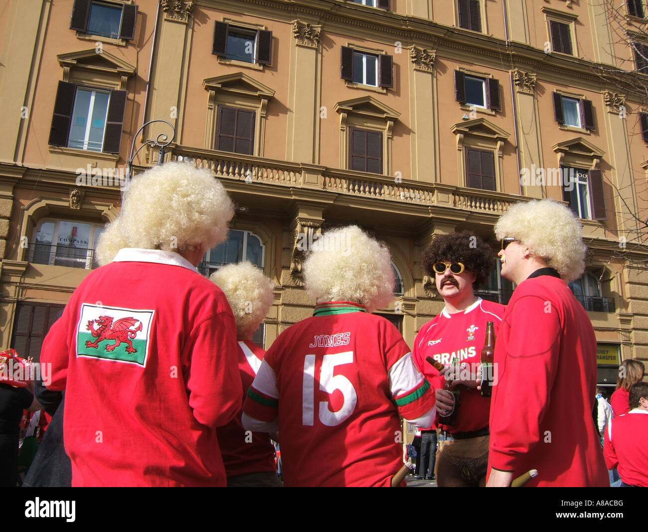 welsh rugby fans in rome for the six nations match versus italy 2007 Stock Photo