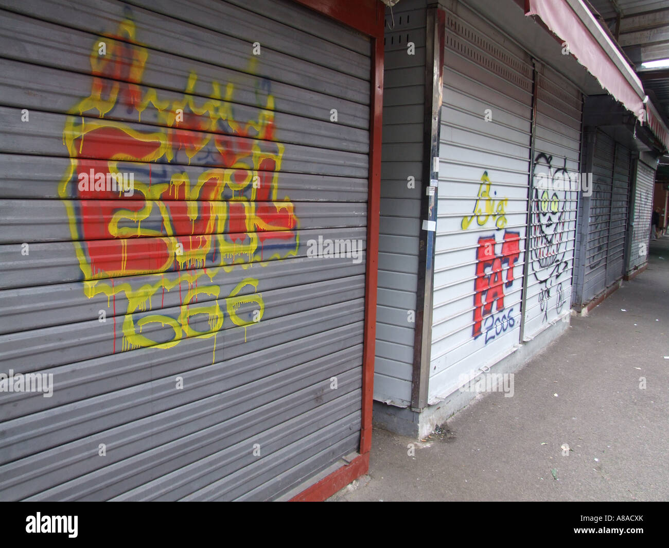 graffiti on market stall Stock Photo