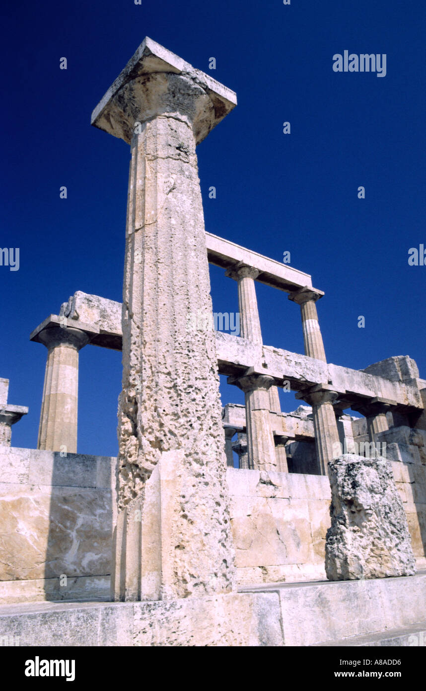 Part of the Doric Temple of Aphaia on the Greek island of Aegina Stock Photo