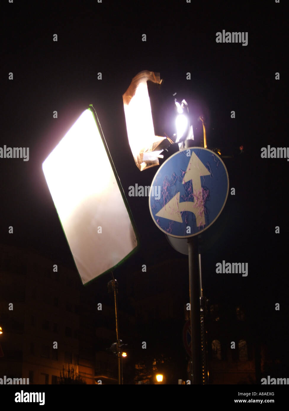 tv filming lights at night in street Stock Photo Alamy