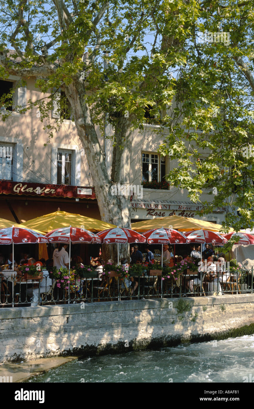 FRANCE L isle sur la Restaurant along River plane trees