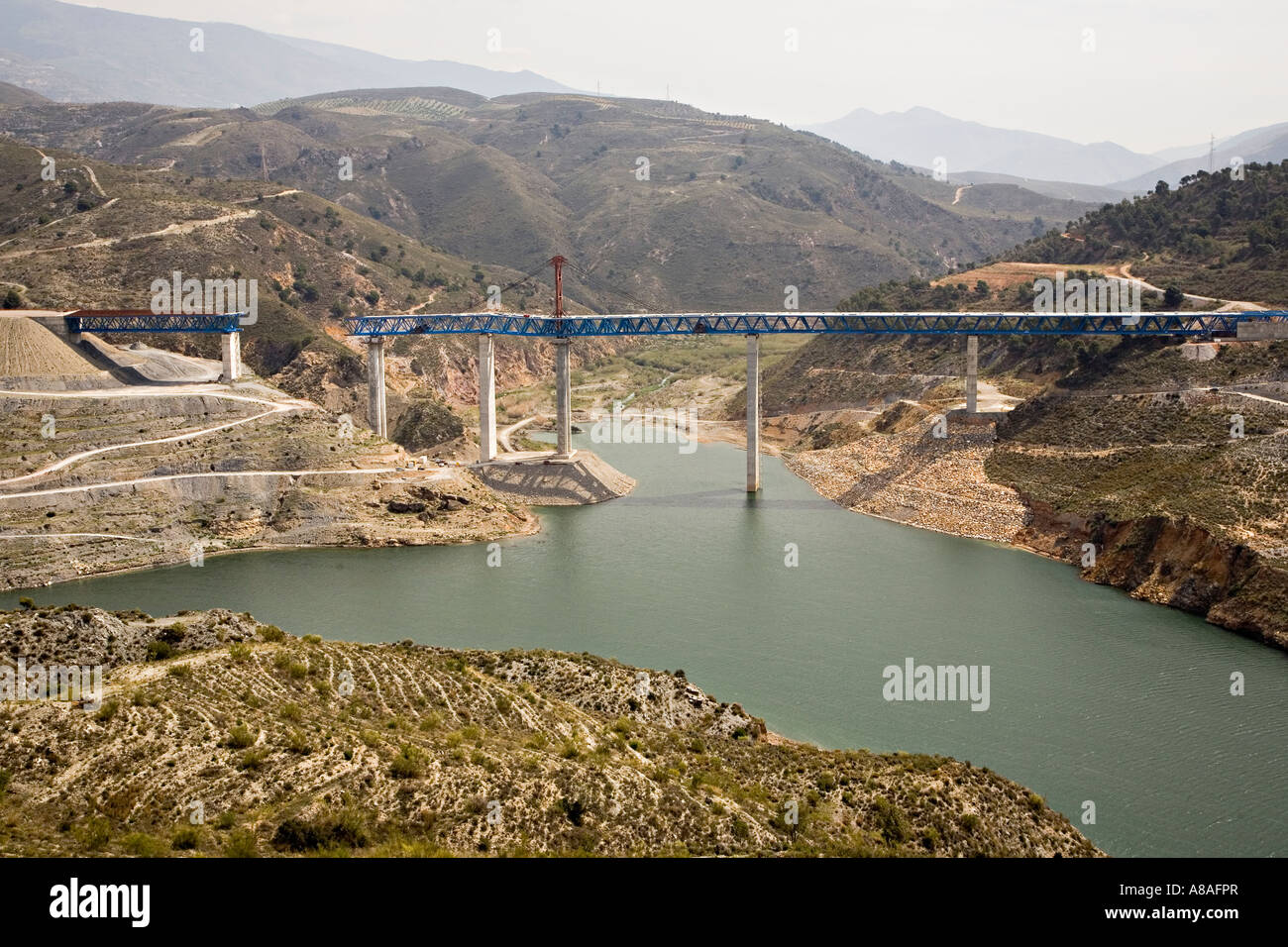 Road bridge under construction Embalse de Rules reservoir in 2007 Andalucia Spain Stock Photo