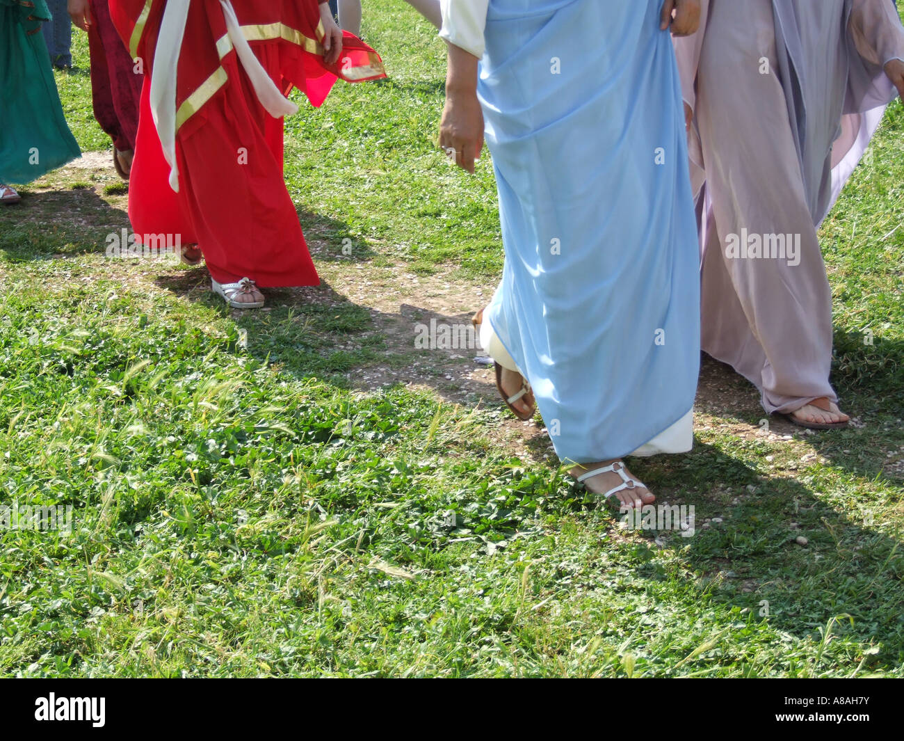 Roman women in a procession celebrating the birth of Rome italy 2007 ...