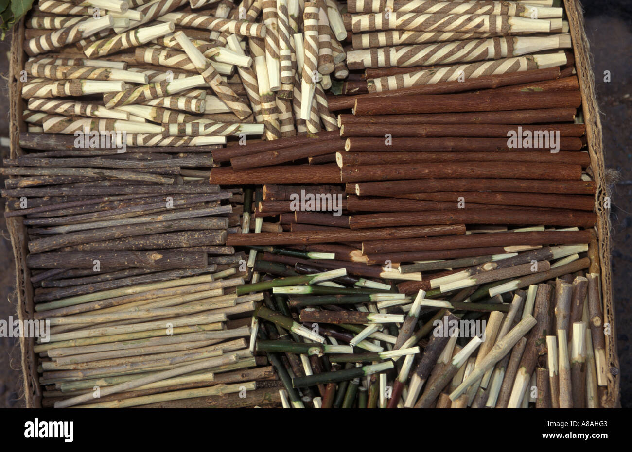 Selection of traditional stick toothbrushes in the market, Addis Ababa, Ethiopia Stock Photo Alamy