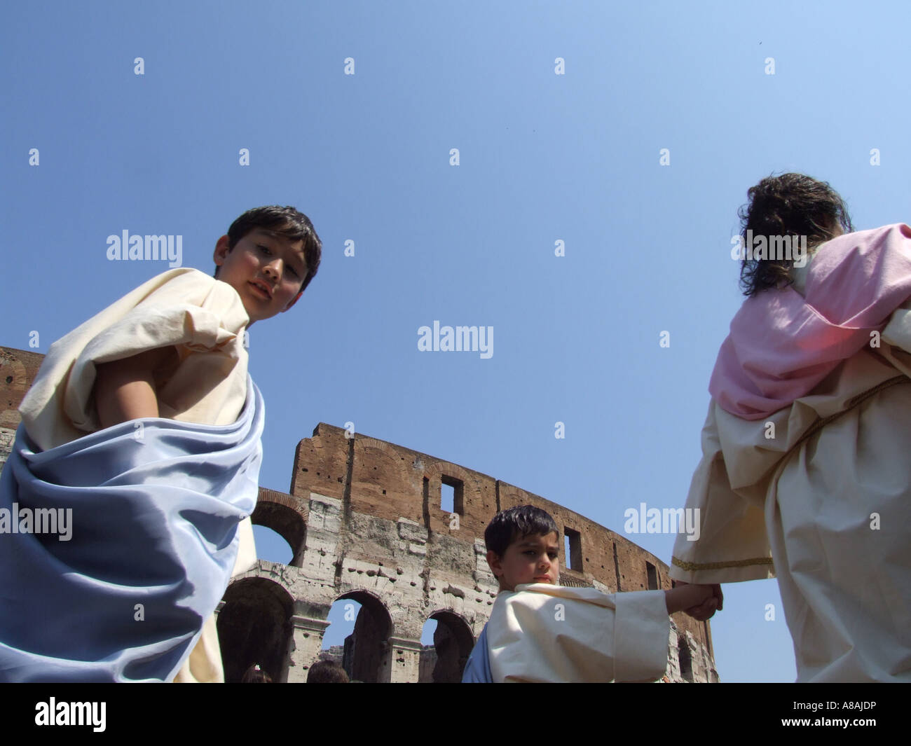 Roman citizens in a procession celebrating the birth of Rome italy Stock Photo