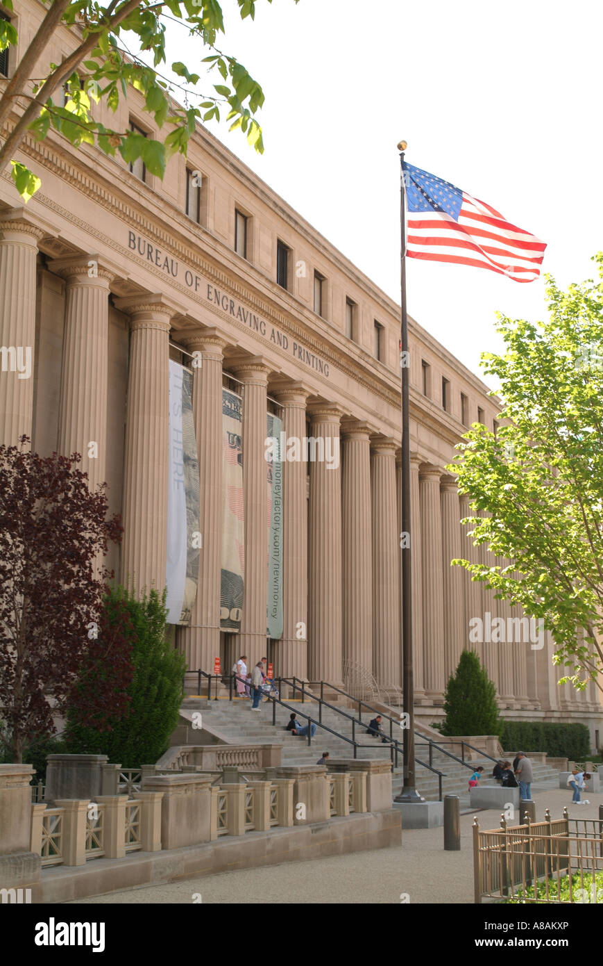 USA Washington DC Bureau of Engraving and Printing Federal office with Flag Stock Photo