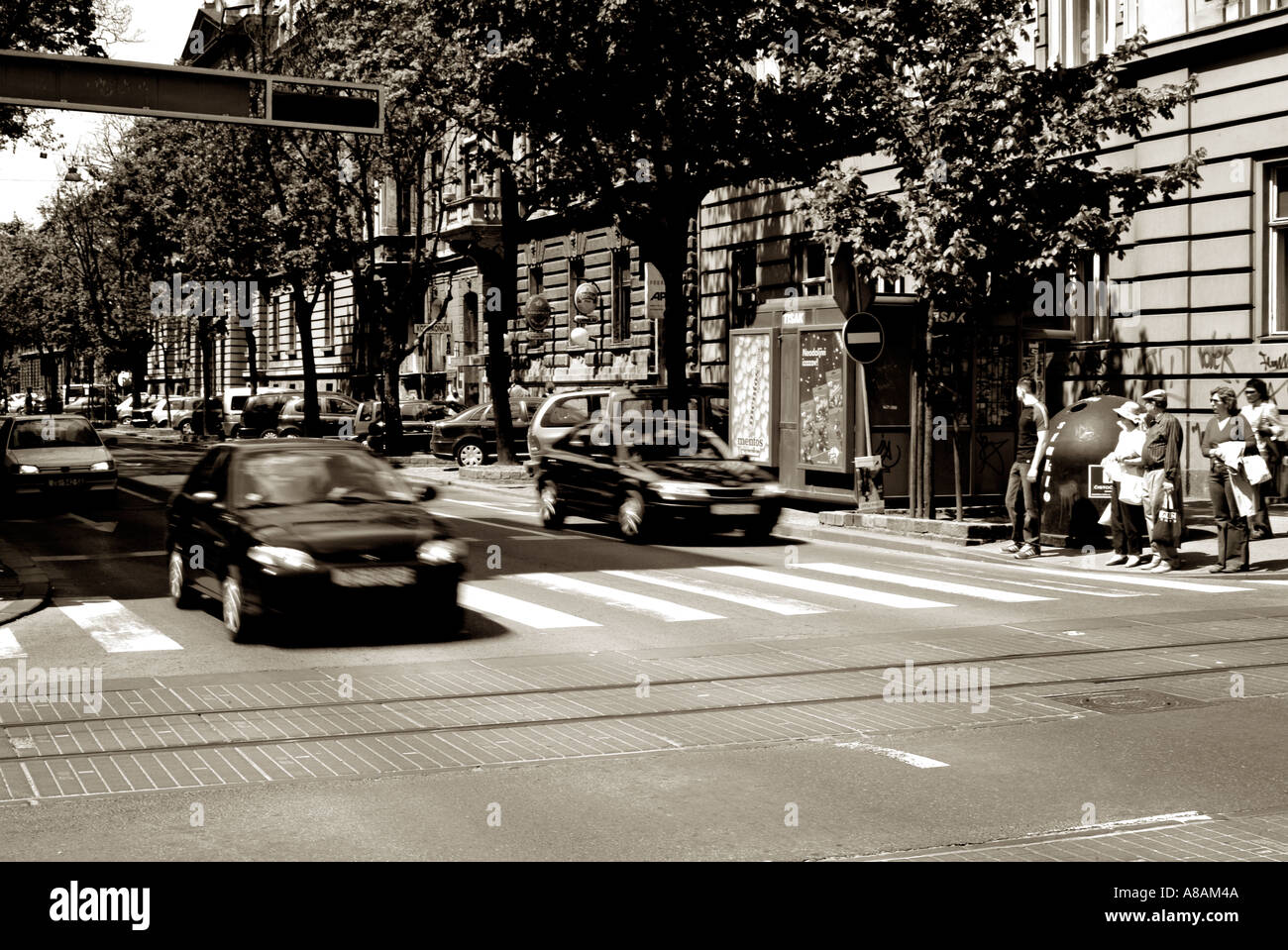 Cars Driving Over a Busy Intersection in the City Centre of Zagreb