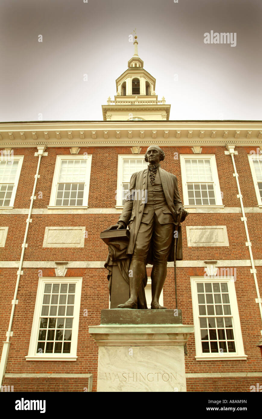 A statue of General Washington outside Independence Hall