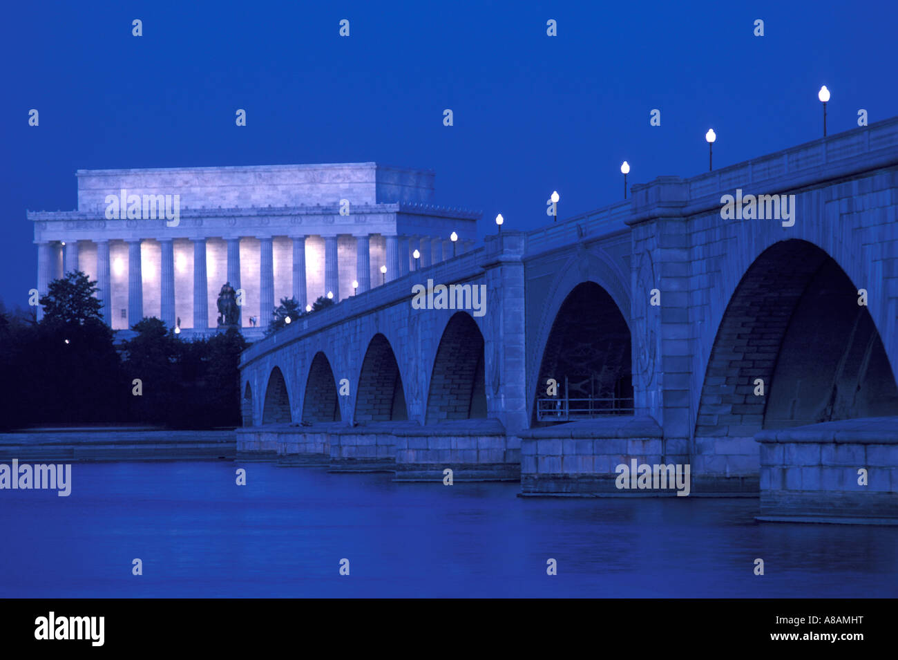 USA Washington DC Lincoln Memorial and Memorial Bridge Stock Photo