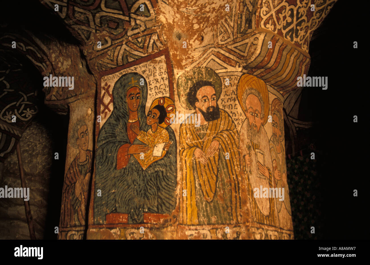 painted pillar, Gheralta, Abuna Yemata Guh rock-hewn church, Ethiopia ...
