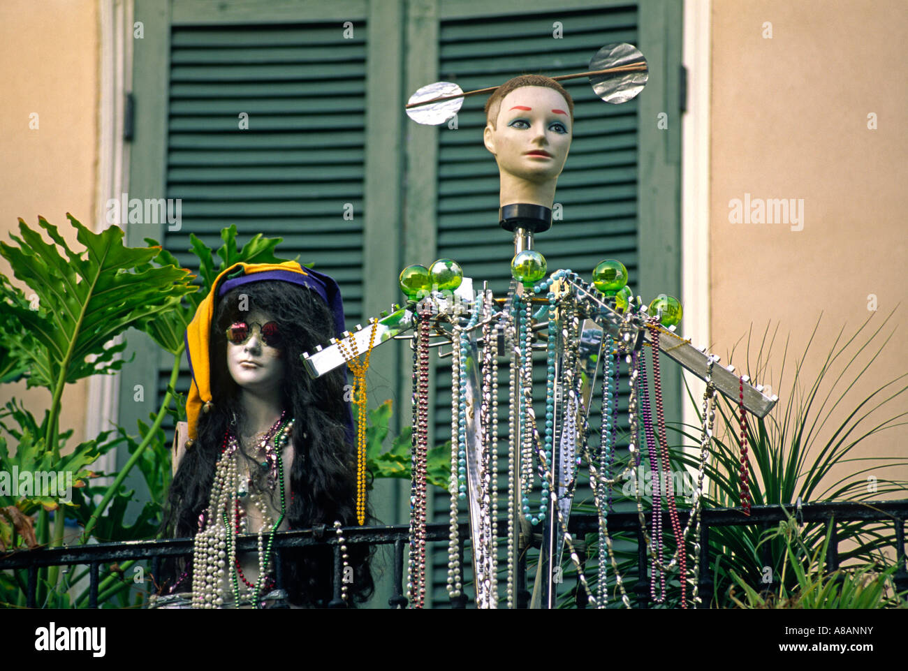 Dressed MANIKINS demonstrate the spirit of the FRENCH QUARTER NEW ORLEANS LOUISIANA Stock Photo