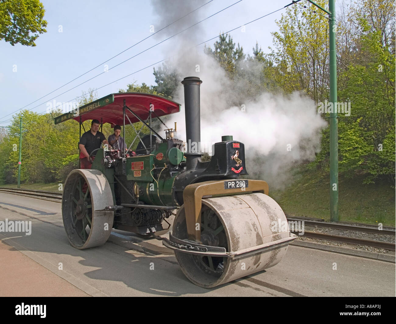 Vintage Aveling and Porter steam road roller at Beamish museum of Northern Life Stock Photo