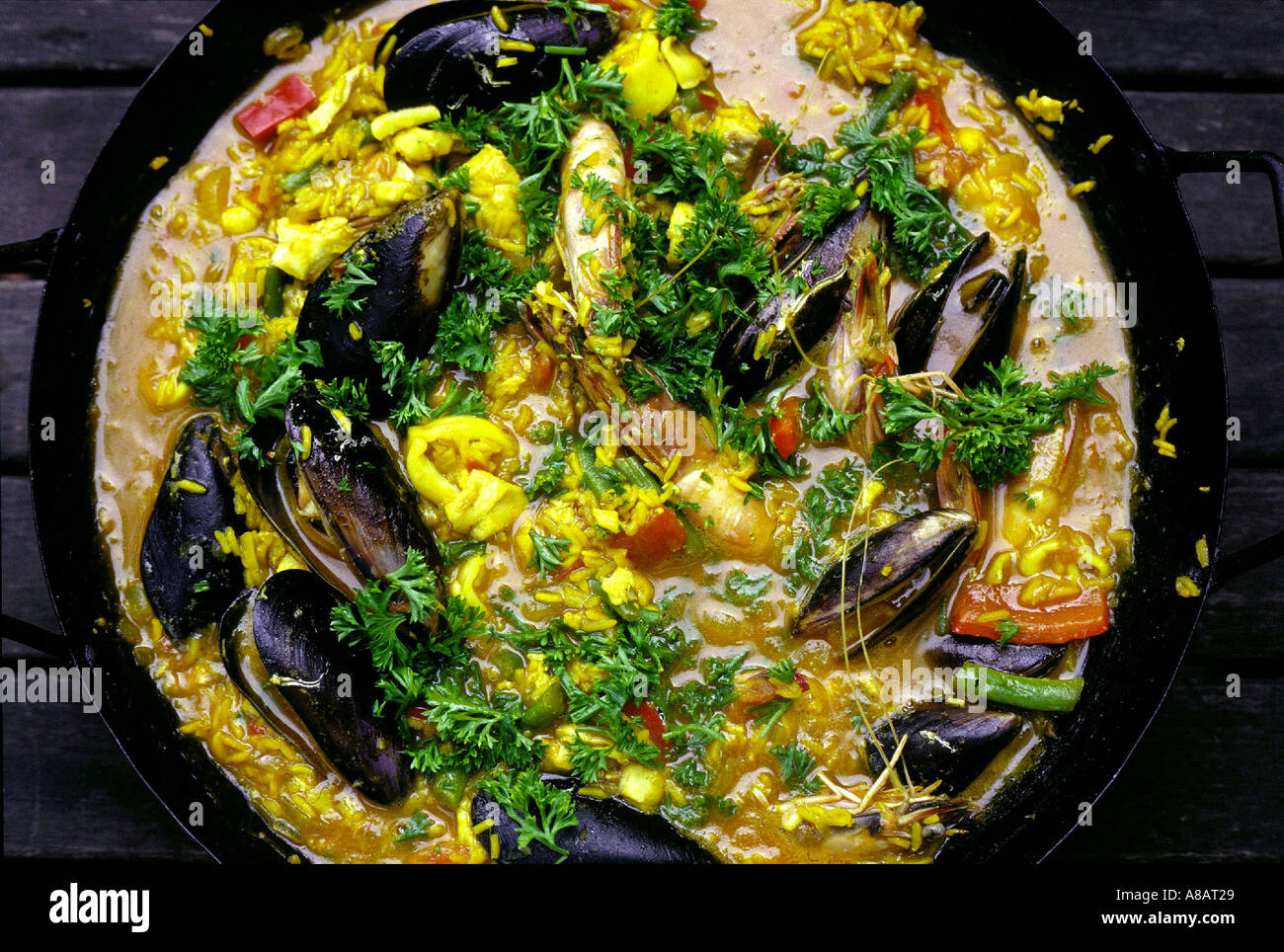 Freshly made paella Stock Photo