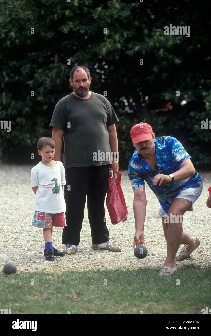 Playing bowls 1990s UK village fete Eastleach Turville Gloucestershire England  1993 HOMER SYKES Stock Photo