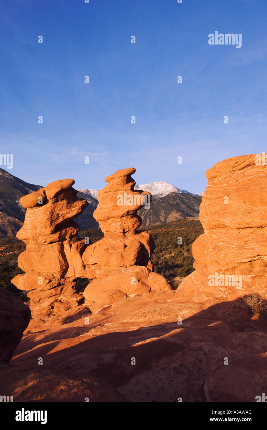 Siamese Twins Rock formation and Pikes Peak Garden of The