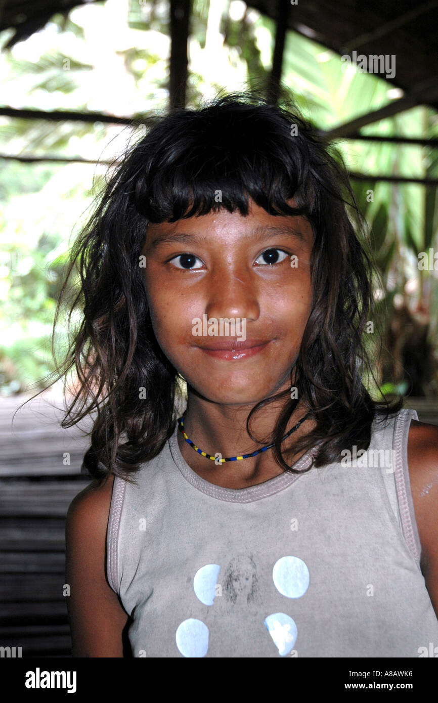 Young Indian girl from Venezuela's Warao community in the Orinoco river delta Stock Photo
