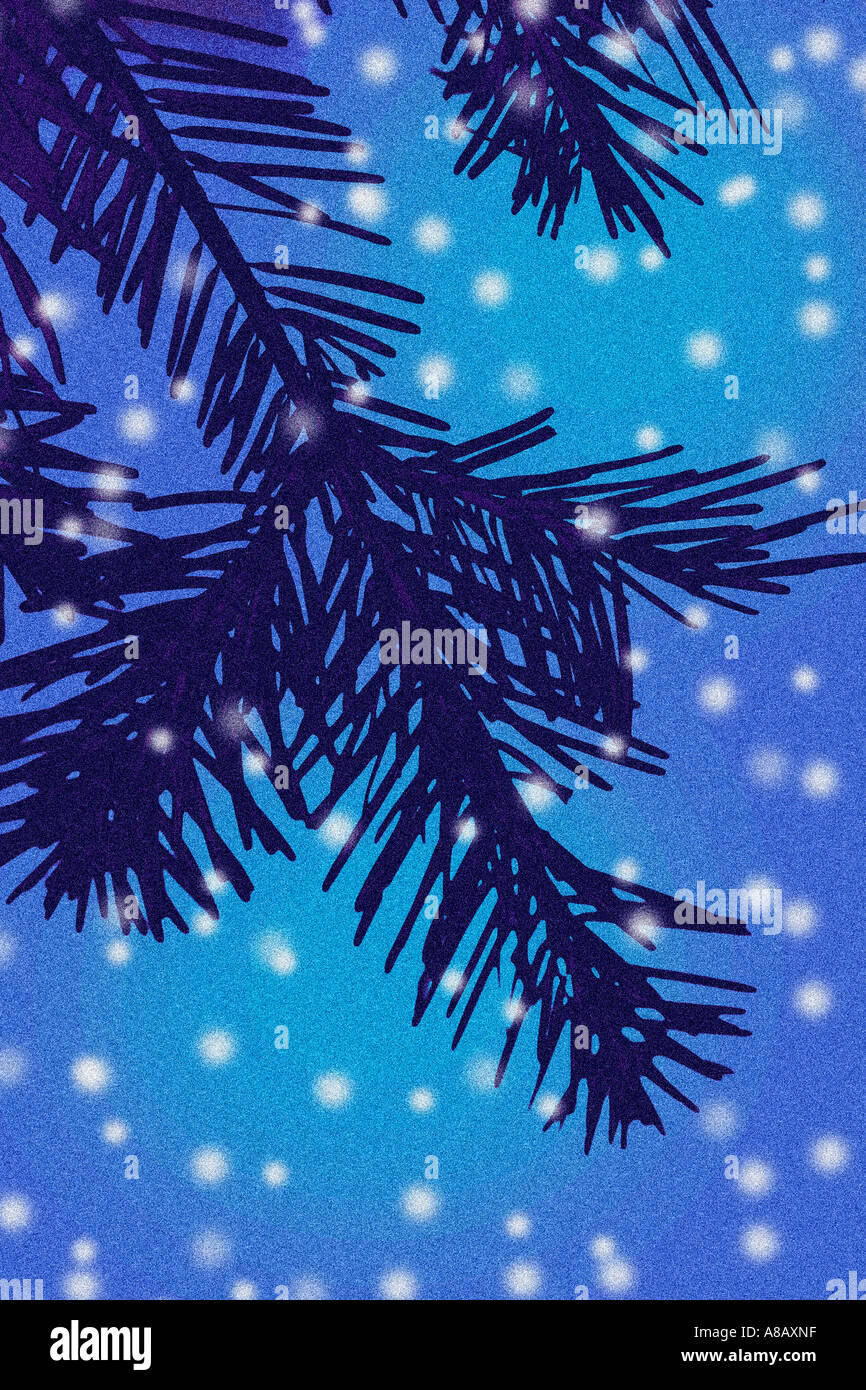 Illustrative festive image of pine tree and falling snow Stock Photo