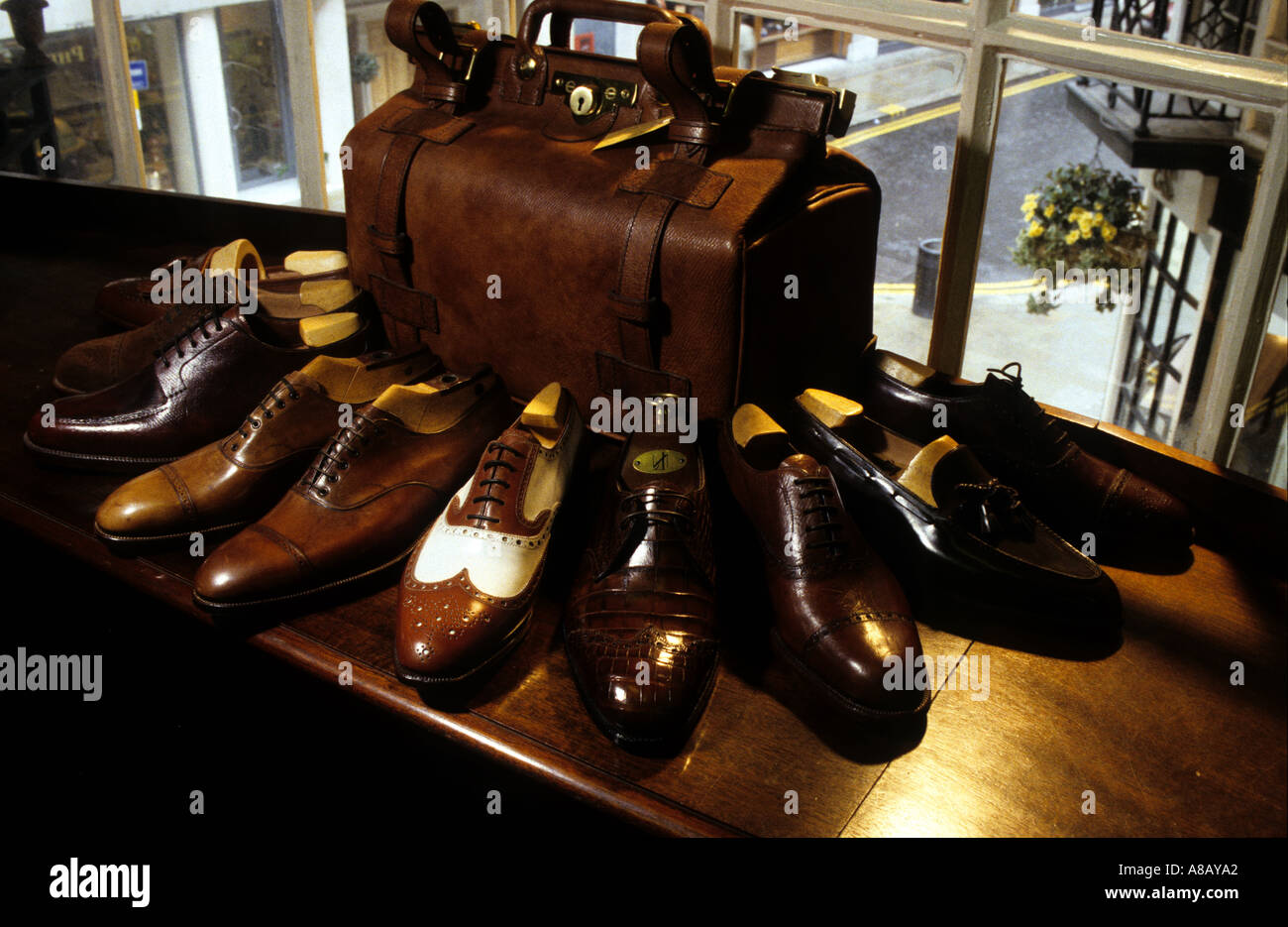 STILL LIFE OF HAND CRAFTED SHOES ETC IN ST JAMES S LONDON ENGLAND Stock Photo