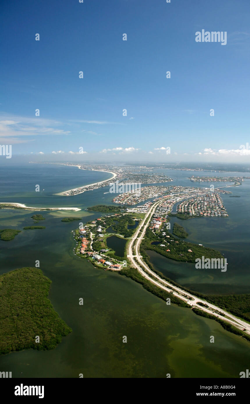 Aerial view of Gods Island, Jackass Key, Pardee key, Cabbage Key, Little Bird Key, Pine Key, Shell Key Shoal, Saint Petersburg Stock Photo
