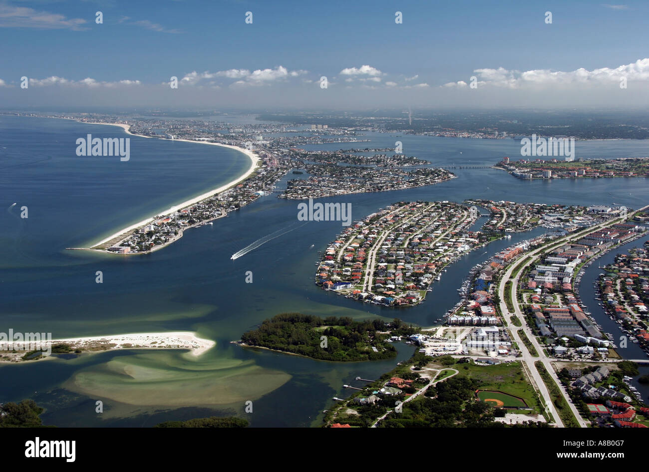 Aerial view of Sawyer Key, Listen Key, Gods Island, cabbage Key, Paradise key, Pine key, Mud key, Long key, Saint Petersburg, FL Stock Photo