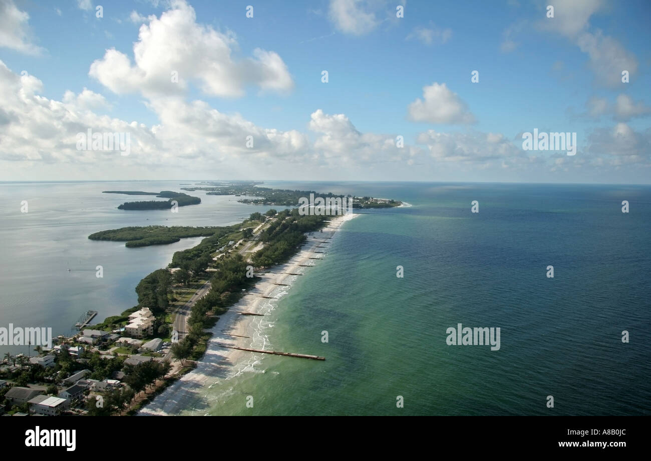 Aerial view of Bradenton Beach, Leffis key, Longboat pass, Anna Maria