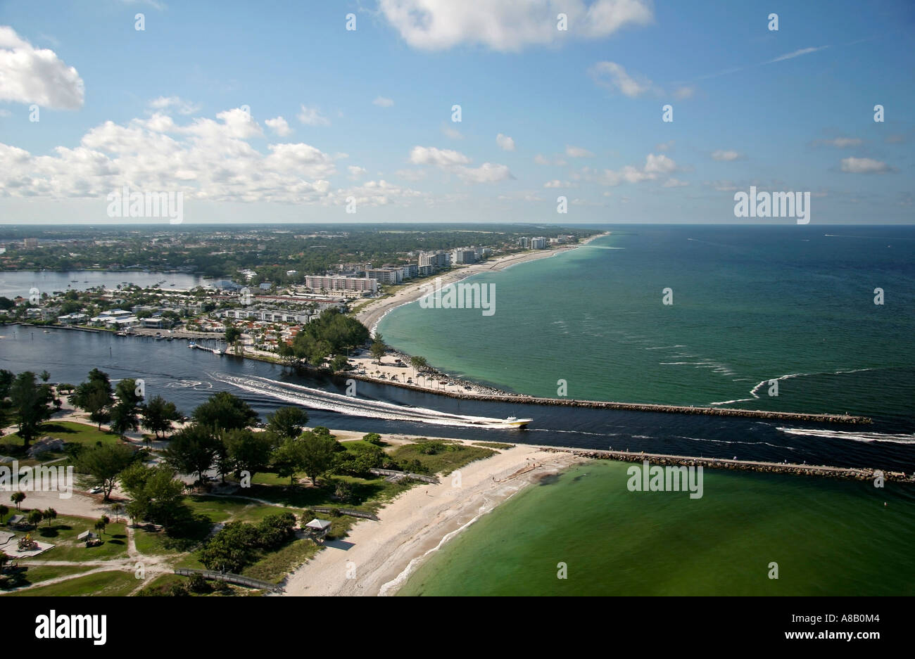 Aerial view of Longboat key, City Island, Quick Point, New Pass, Lido