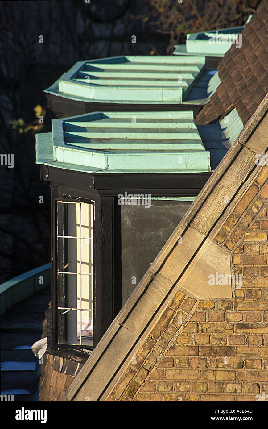 Copper Roofs On Dormers On A Building In Oxford Stock Photo