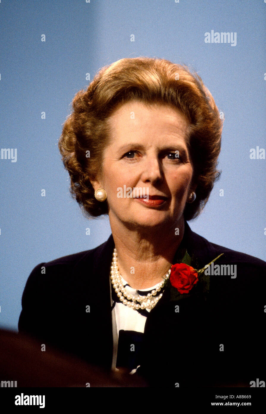 Margaret Thatcher, British Prime Minister, addresses the annual Conservative Party Conference in Bournemouth on October 10,1986 Stock Photo