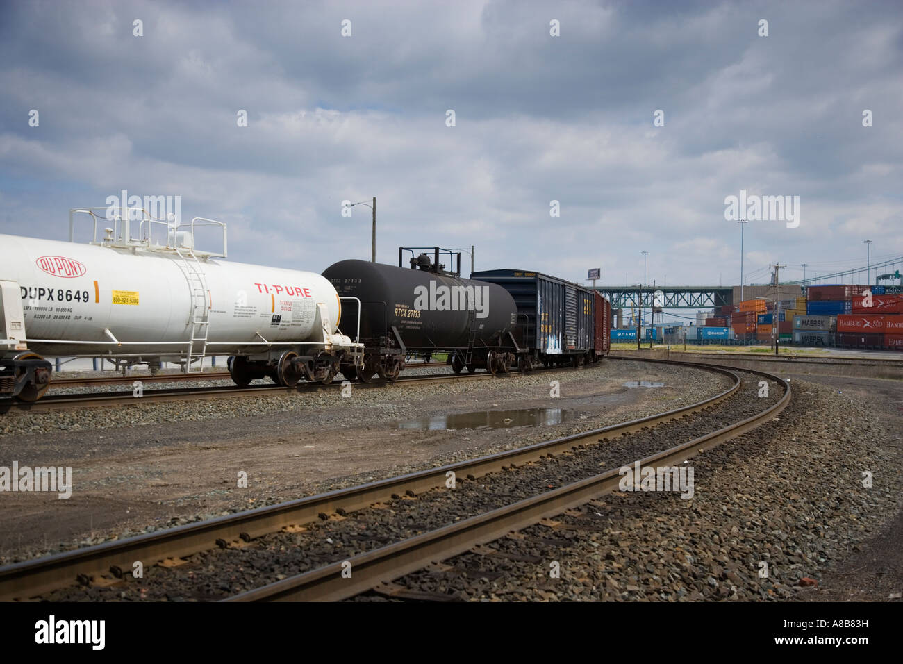 Railroad cars on tracks Stock Photo Alamy