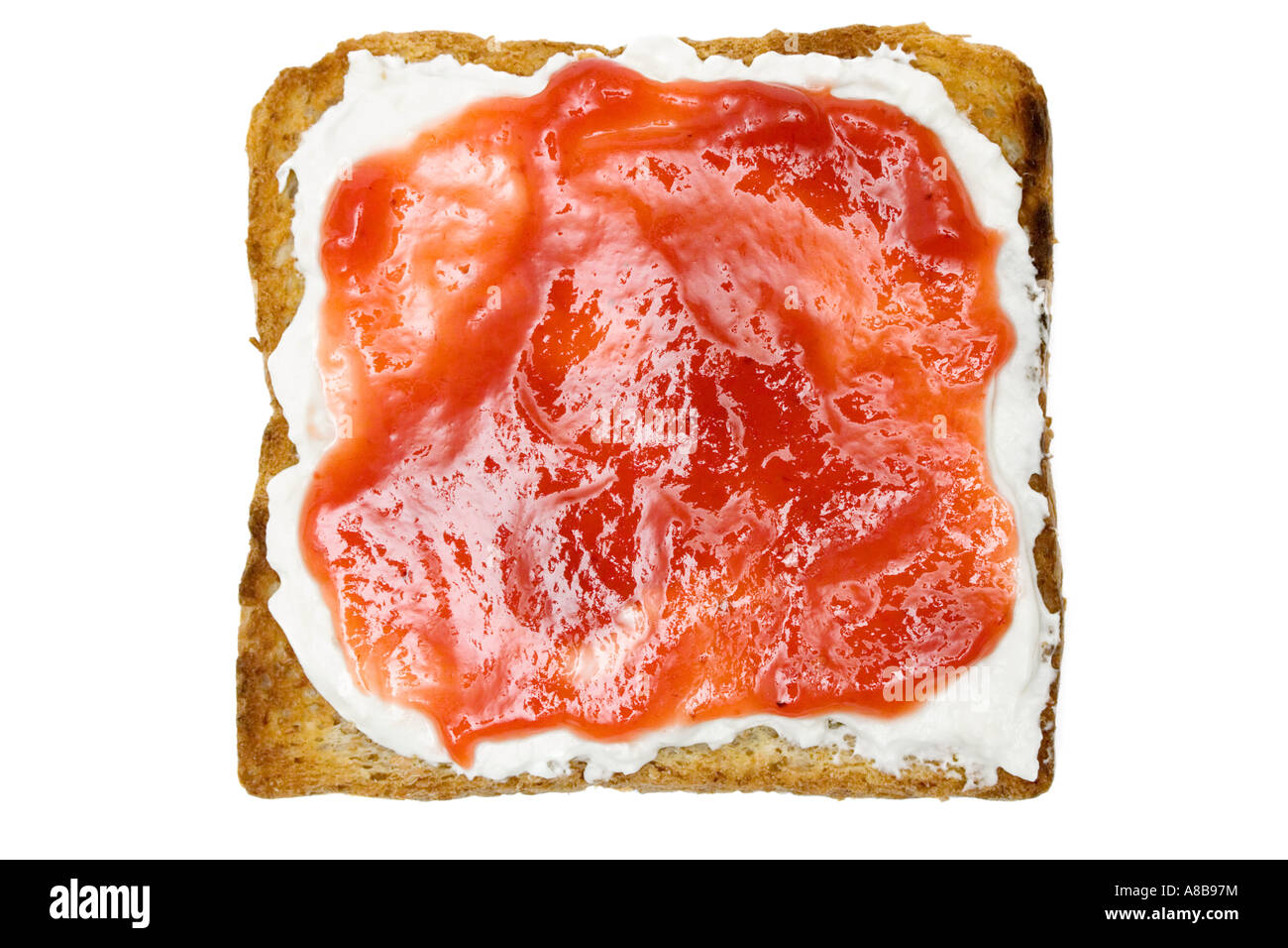 Raspberry jam on a slice of bread Isolated on a white background Stock ...