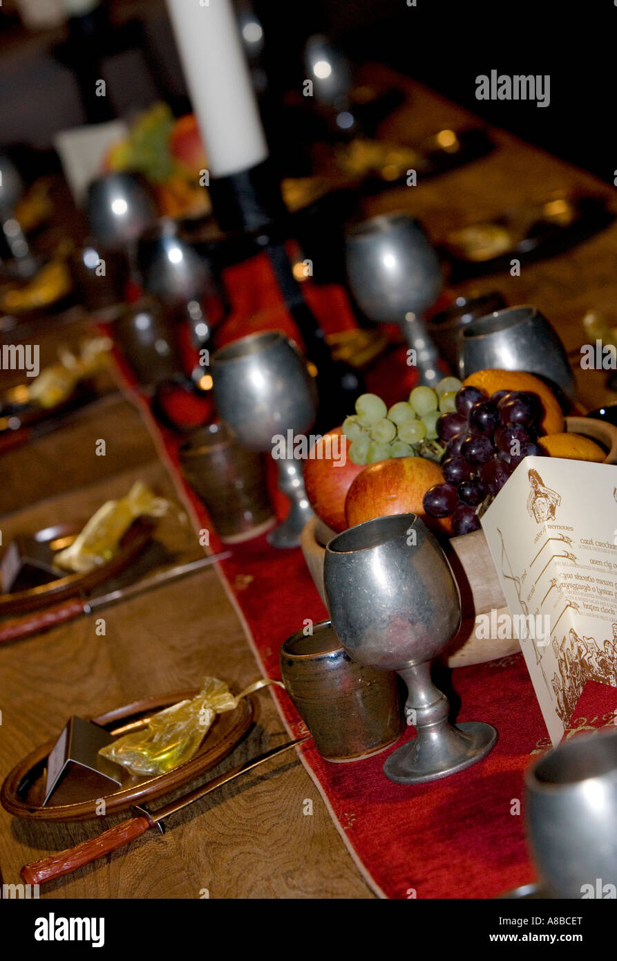 Dining table laid out for a Medieval Banquet Stock Photo