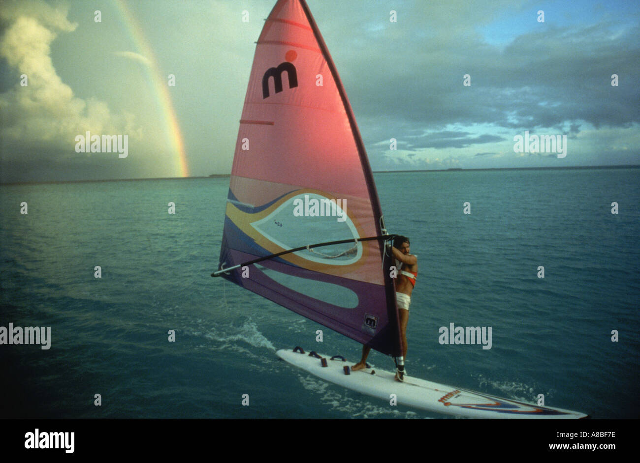 rainbow windsurfing island of fuerteventura canary islands spain Stock Photo
