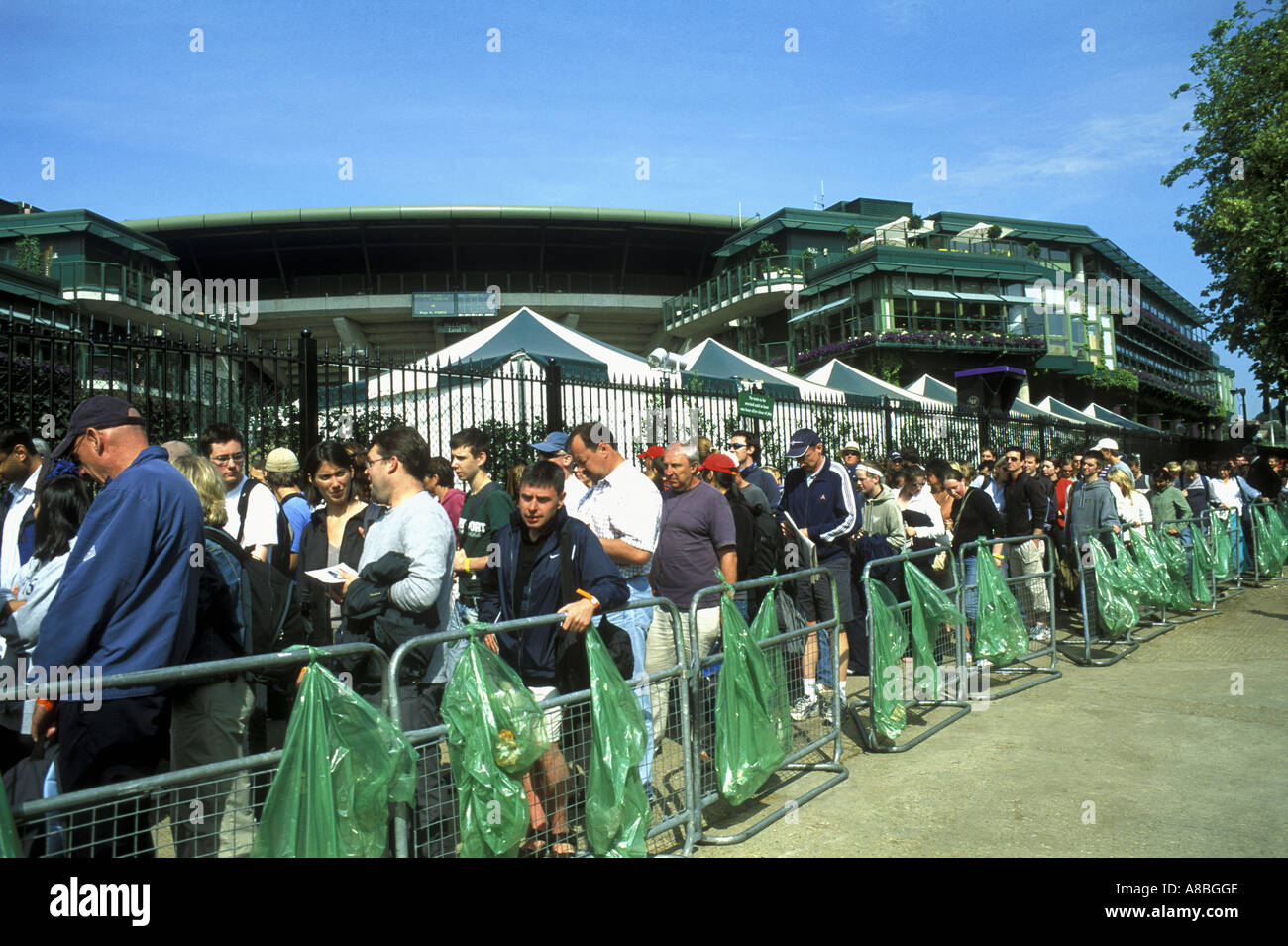 Queues for Wimbledon  All England LawnTennis Championships. July 2005 Stock Photo
