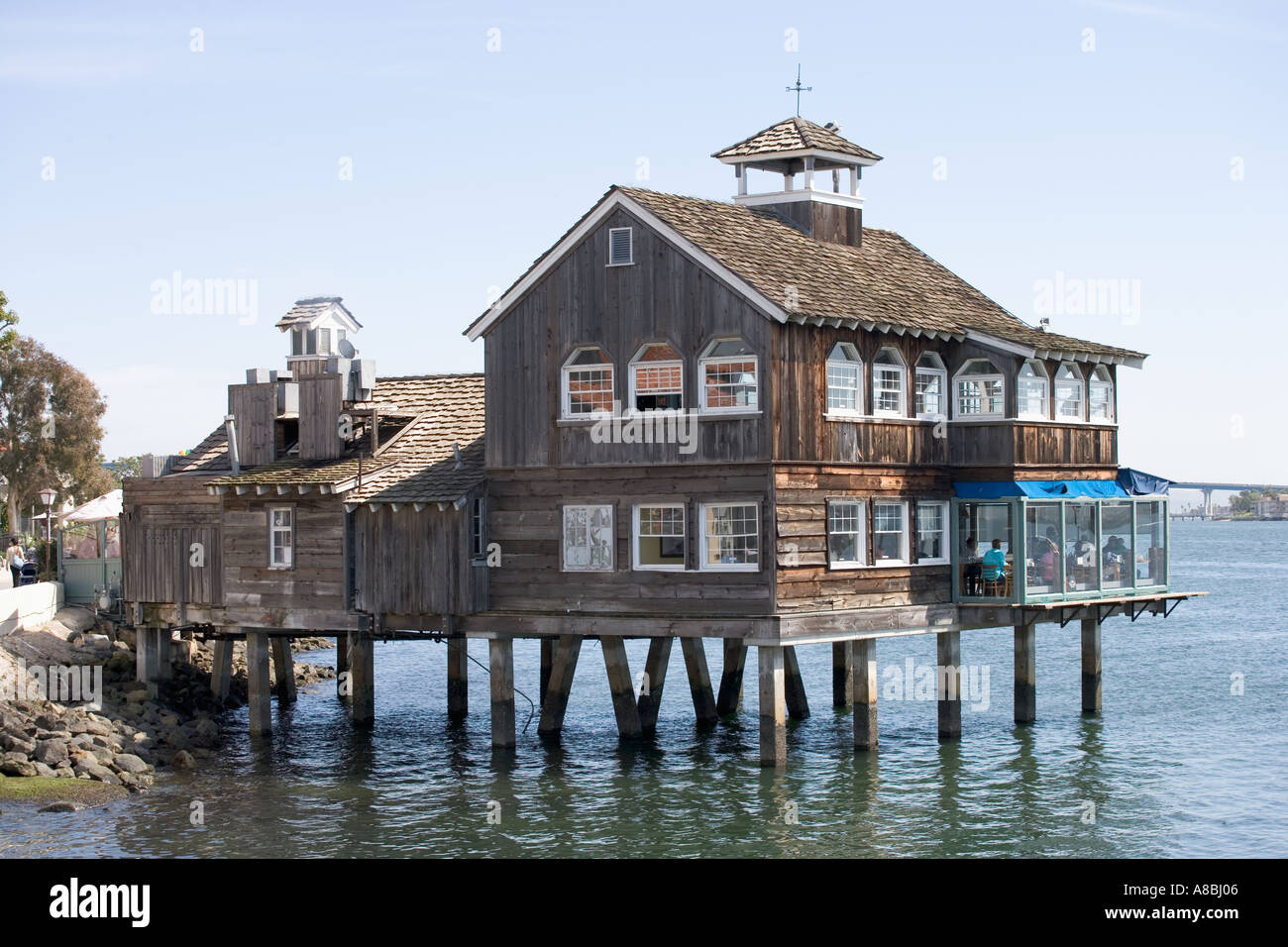 Wooden structure restaurant in San Diego s Seaport Village  Stock Photo