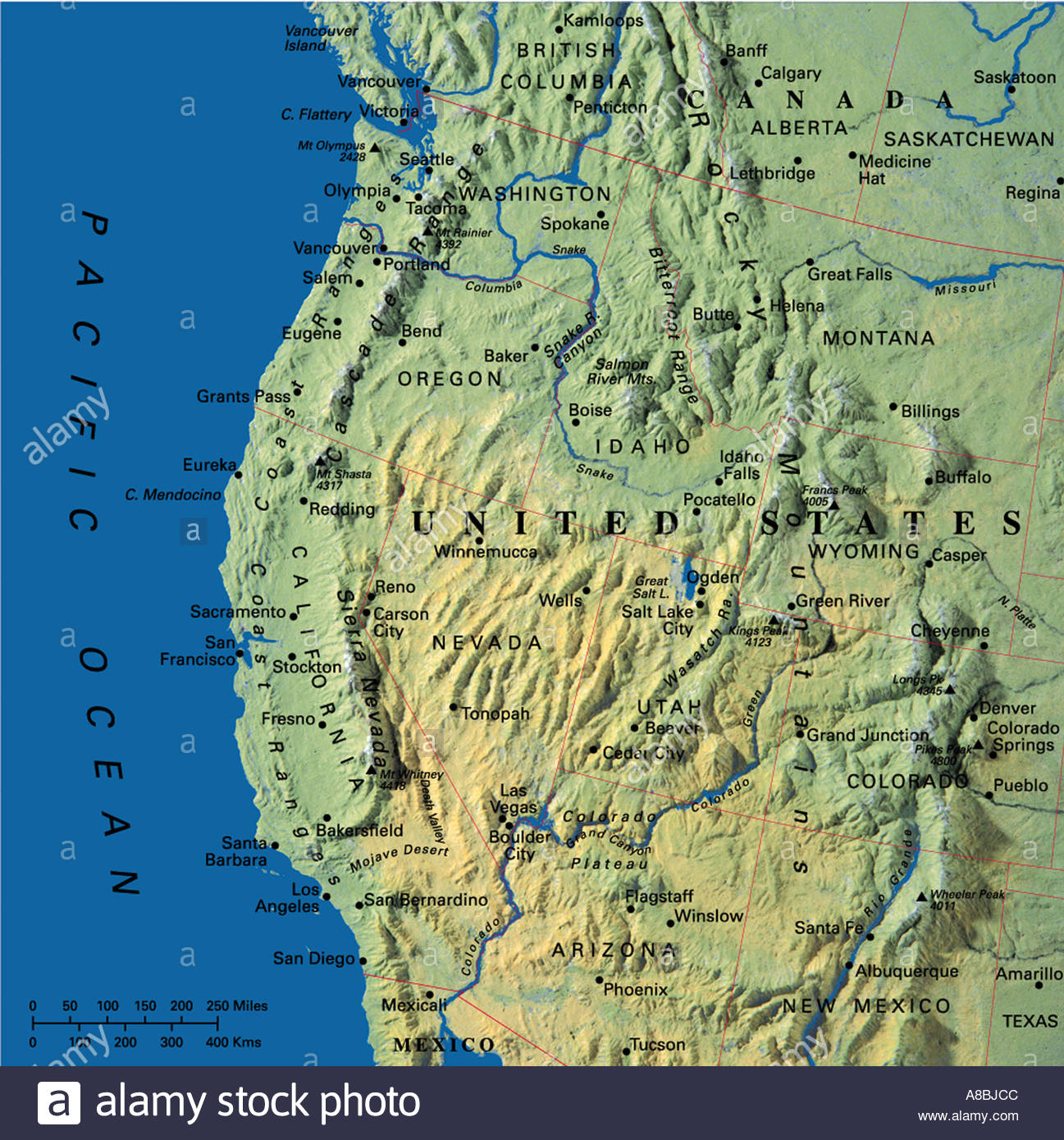 Map Maps Usa California Oregon Washington State Stock Photo Alamy