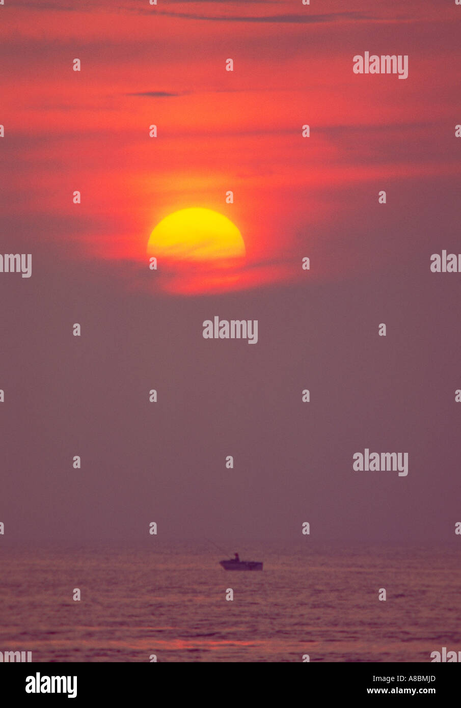 Jeju Island sunset Fishing boat Stock Photo Alamy
