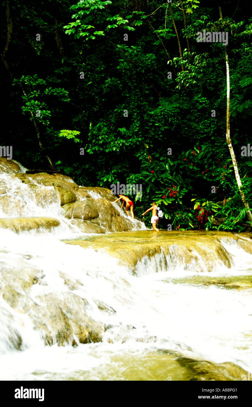 Jamaica Climbing Dunn's River Falls Stock Photo Alamy
