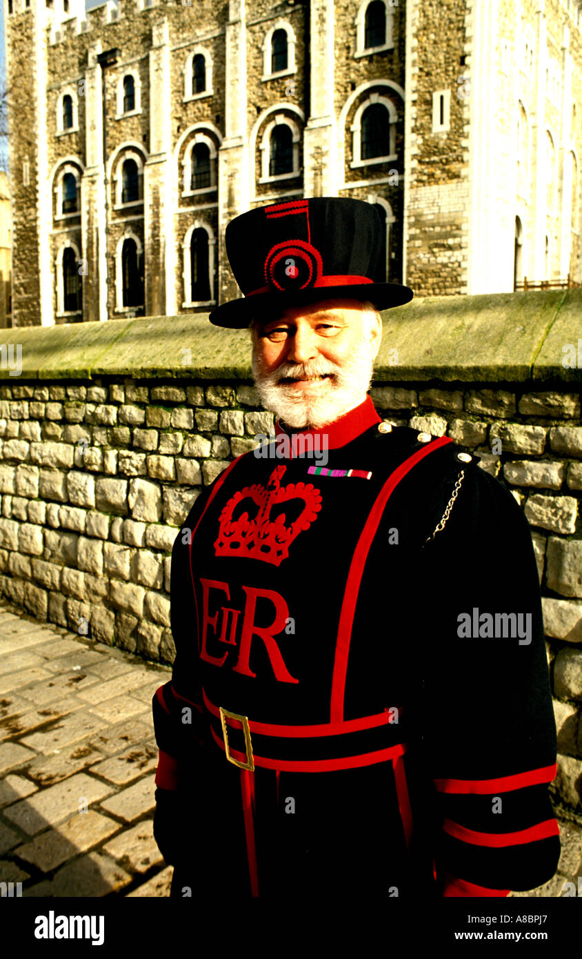 England Europe London Beefeater Guard at Tower of London Stock Photo